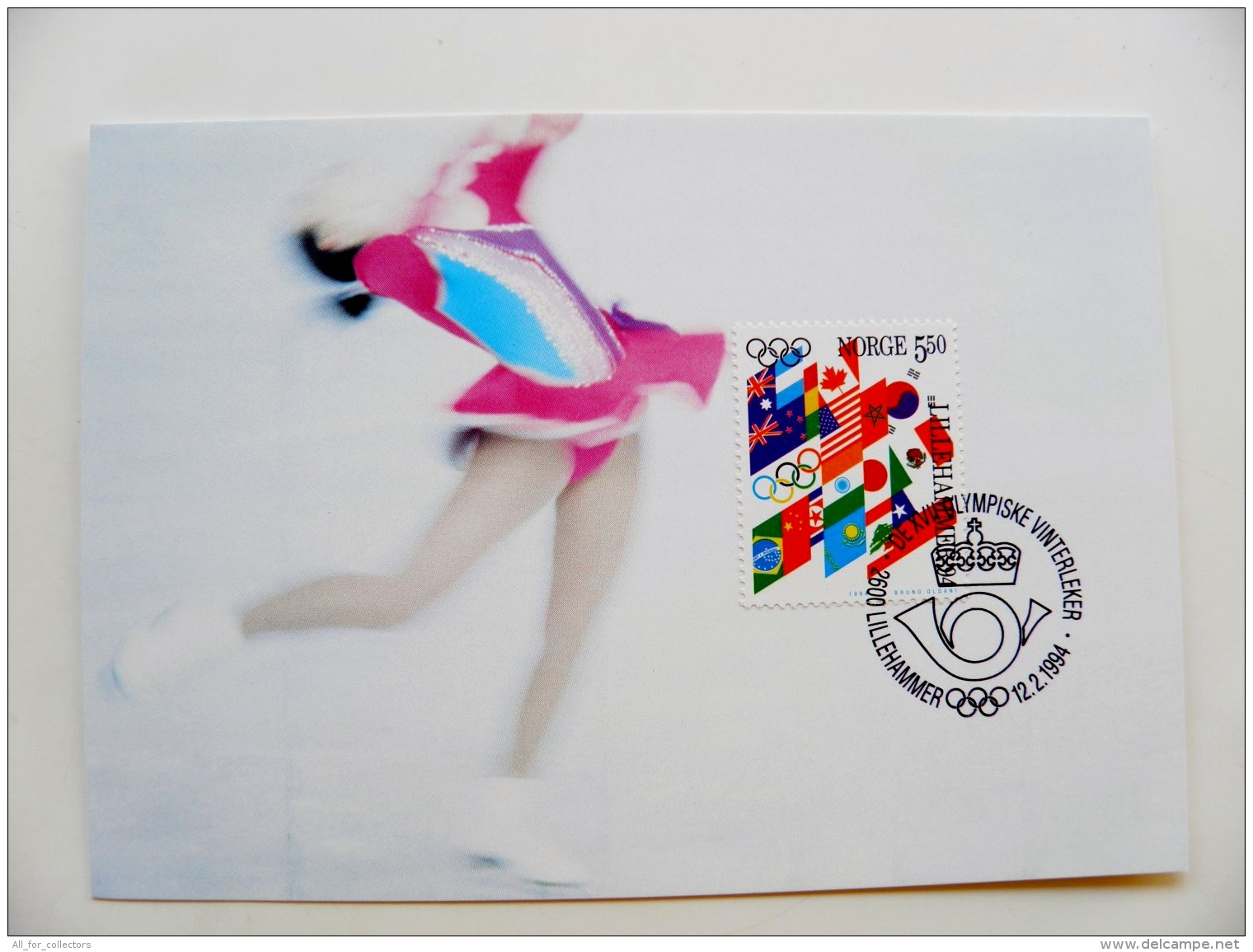 Card Maximum Norway 1994 Olympic Games Lillehammer 1994 Fdc Figure Skating - Cartoline Maximum