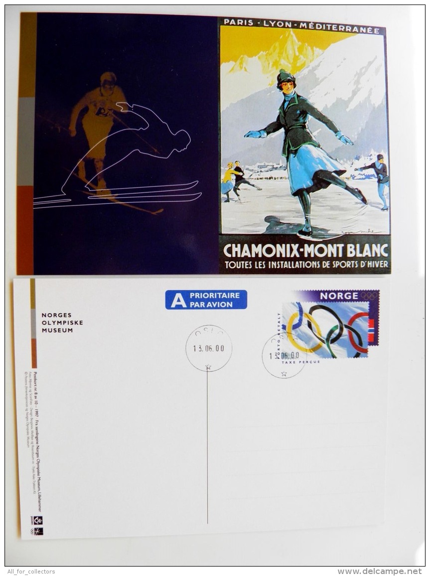 Card Carte Postal Stationery Norway Olympic Rings Taxe Percue Paris France Figure Skating Mountains - Maximumkarten (MC)