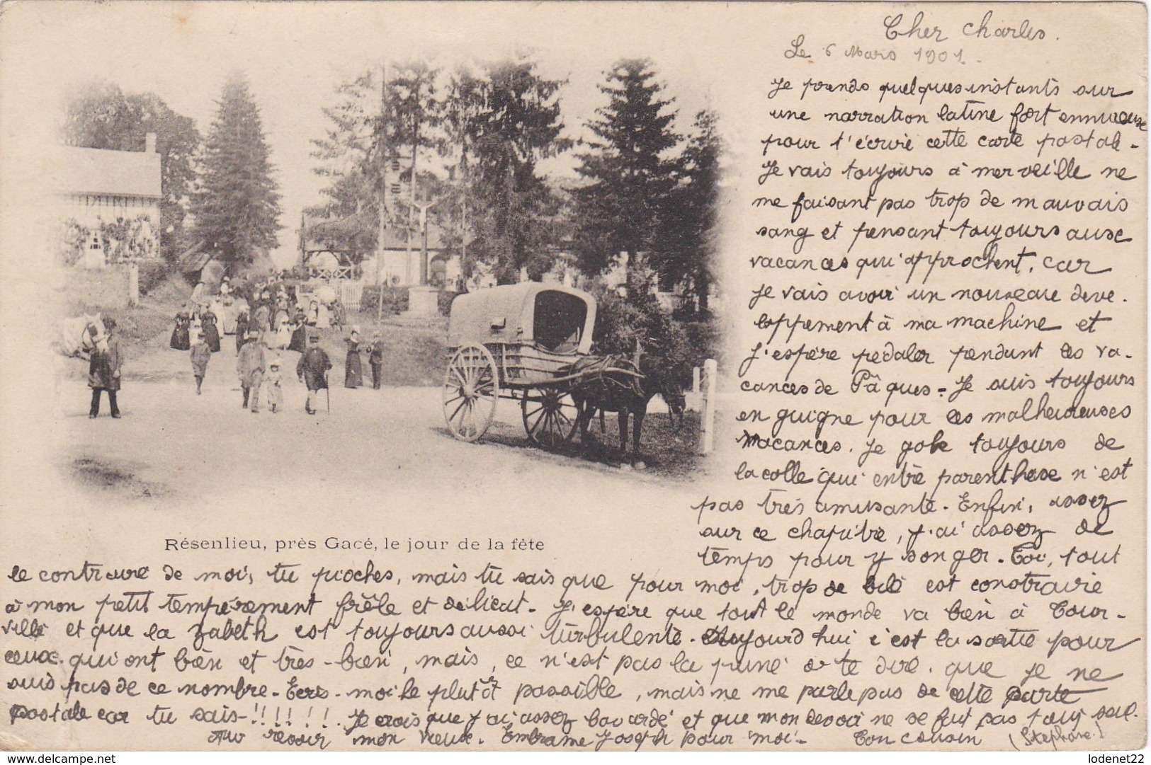 CPA  61  RESENLIEU Prés De Gacé, Le Jour De La Fête  Cachet Sur Sage N°102 St Cornier Des Landes 1901 - Other & Unclassified