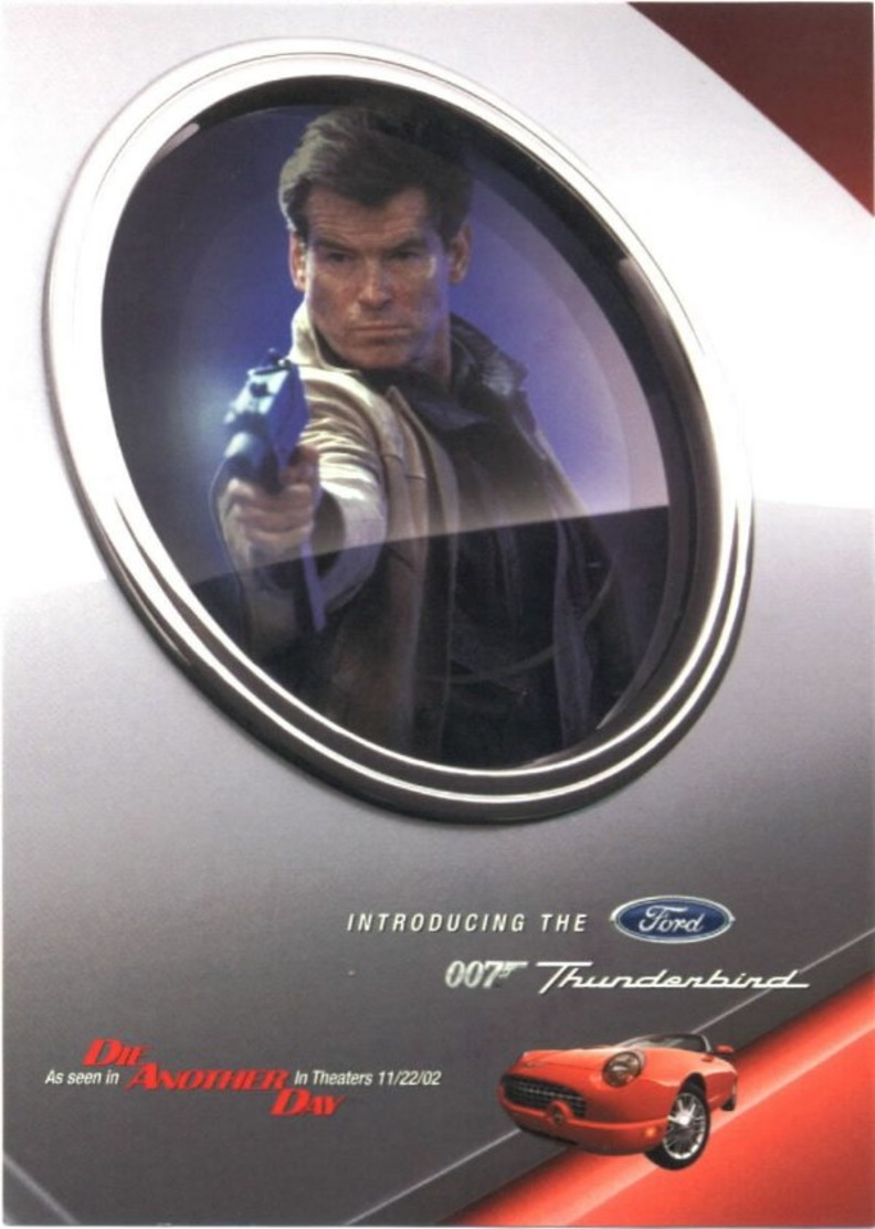 James Bond 007 Pierce Brosnan Holding Gun Postcard Red 2002 Ford Thunderbird Car - 00061 - Advertising