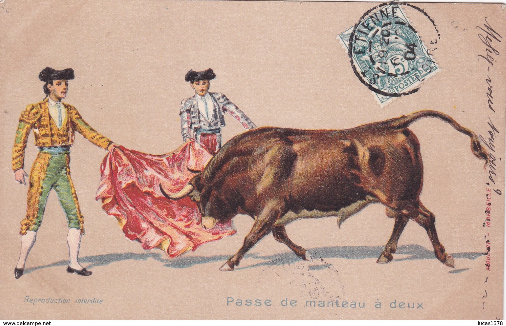 JOLIE CARTE CPA ILLUSTRATEUR / PASSE DE MANTEAU A DEUX / MOULLOT MARSEILLE - Corrida