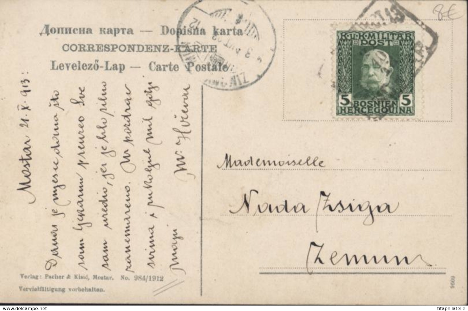 CPA Carte Postale Bosnie Herzégovine Mostar Moctap Römerbrücke Mit Radobolja Mündung YT 67 CAD 21 X 1913 Mostar - Bosnia And Herzegovina