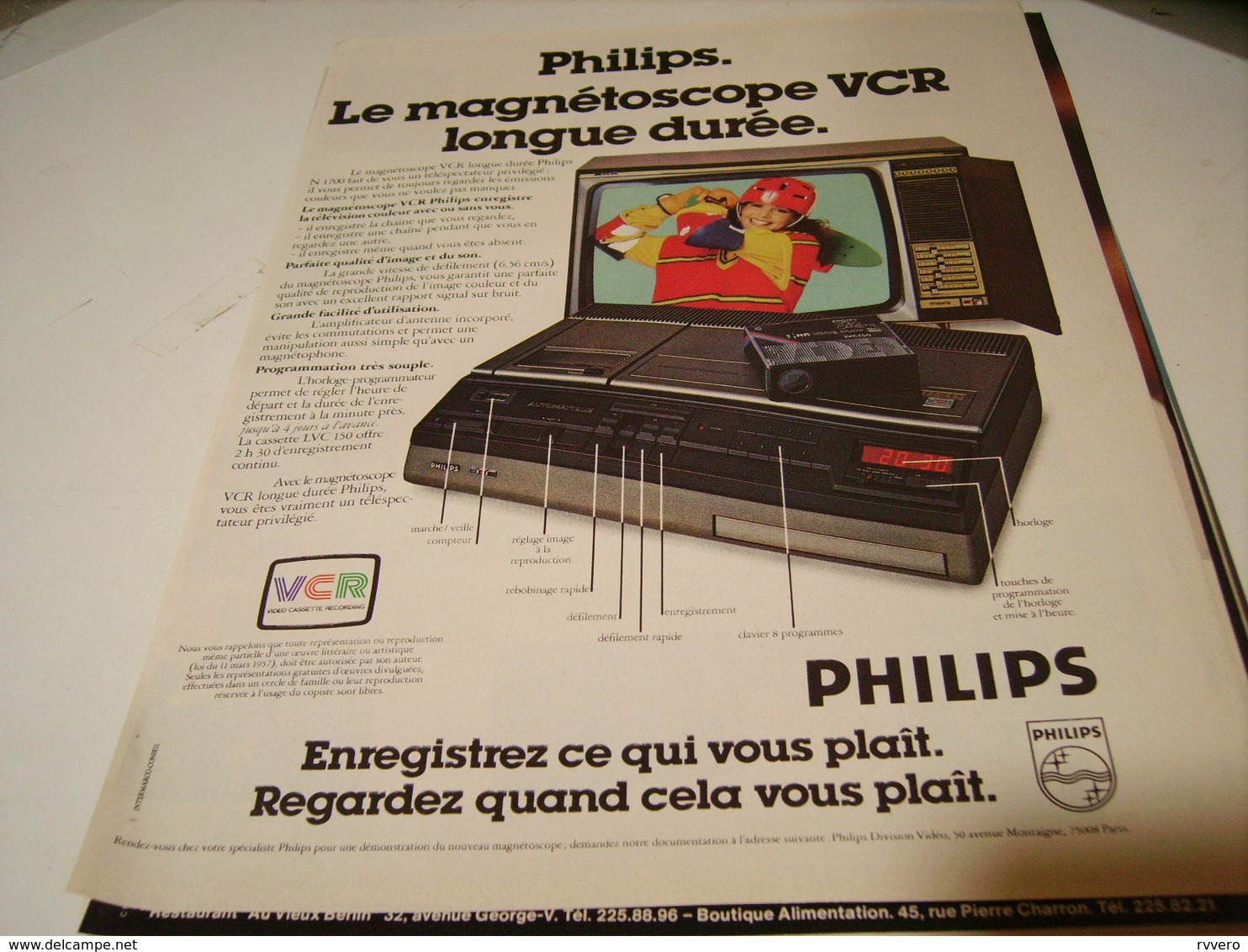 ANCIENNE PUBLICITE MAGNETOSCOPE PHILIPS 1979 - Autres & Non Classés