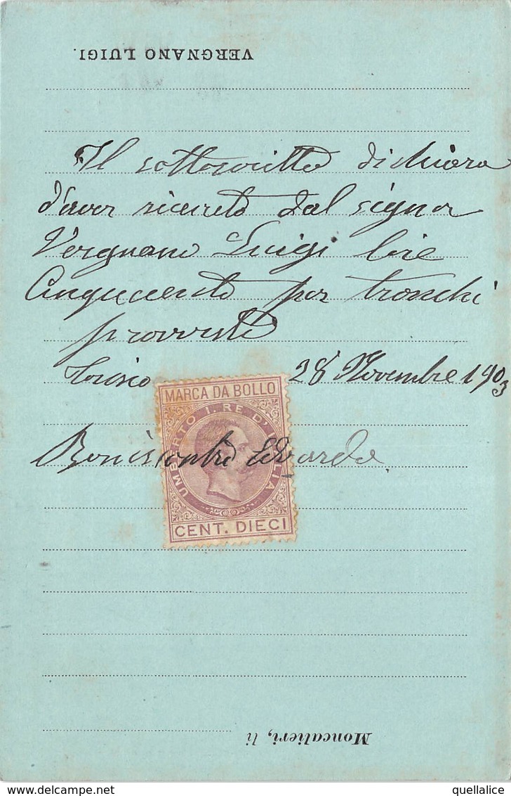0258 "(TO) MONCALIERI-BORGO MEERCATO-SEGHERIA IDRAULICA VERGNANO LUIGI-SPECIALITA' TIMBRATURA A FUOCO" CART SPED 1903 - Marchands