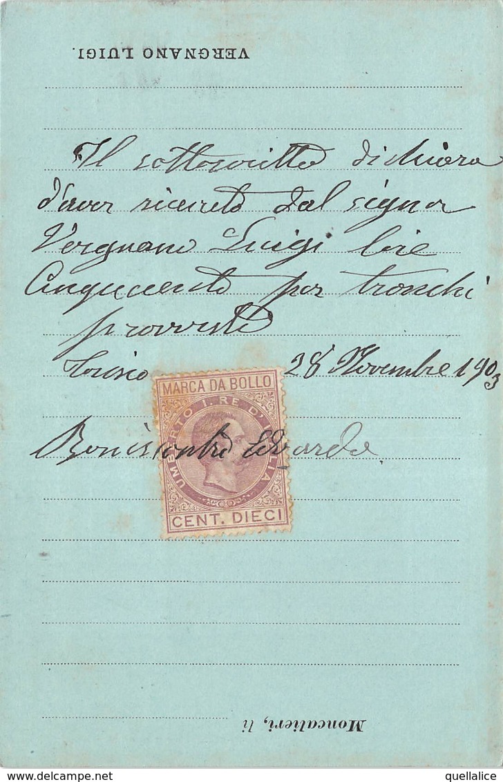 0258 "(TO) MONCALIERI-BORGO MEERCATO-SEGHERIA IDRAULICA VERGNANO LUIGI-SPECIALITA' TIMBRATURA A FUOCO" CART SPED 1903 - Verkopers