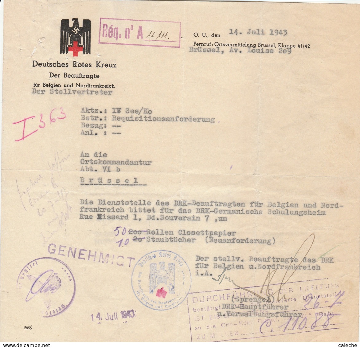 Bon De Réquisition  Croix-Rouge Allemande (pliée En Trois) - WW II (Covers & Documents)