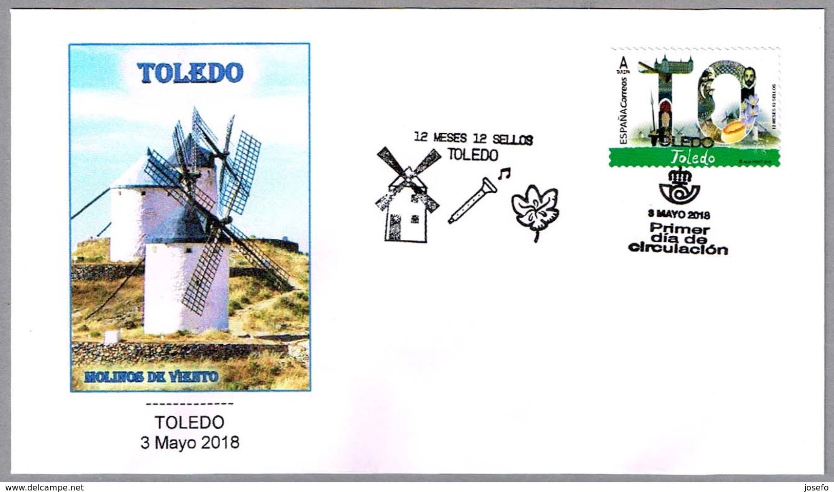 12 MESES - 12 SELLOS - TOLEDO - MOLINOS DE VIENTO - WINDMILLS. SPD/FDC Toledo 2018 - Molinos