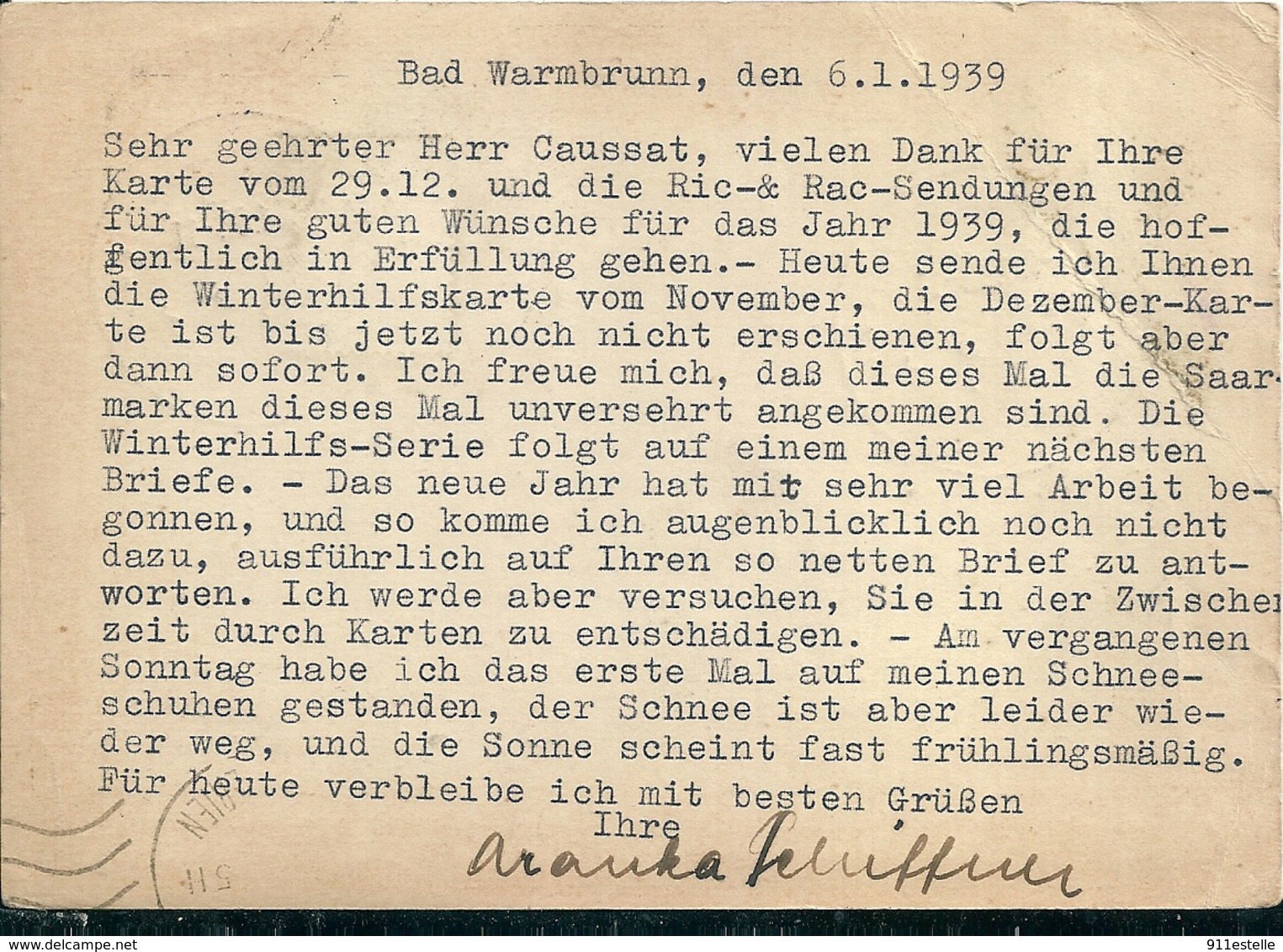 POLOGNE - BAD WARMBRUNN  En 1939  Mit Luftpost - Polen