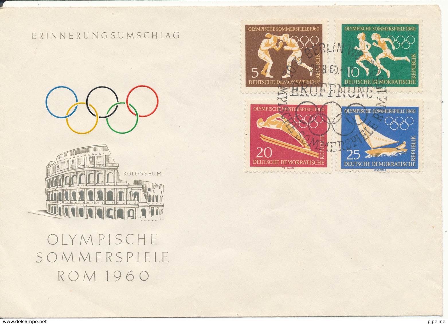 Germany DDR FDC 25-8-1960 Complete Set OLYMPIC GAMES Rome 1960 With Cachet - Cycling