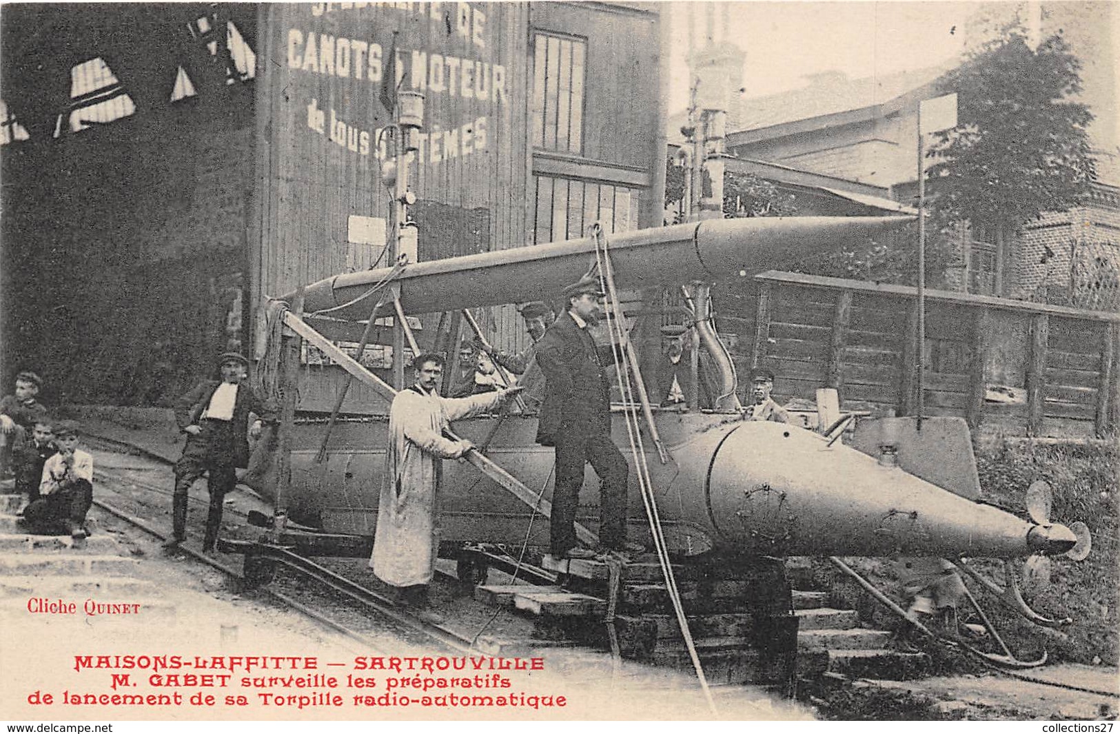 78-MAISON-LAFFITTE-SARTROUVILLE- M. GABET SURVEILLE LES PREPARATIFS DE LANCEMENT DE SA TORPILLE RADIO-AUTOMATIQUE - Maisons-Laffitte