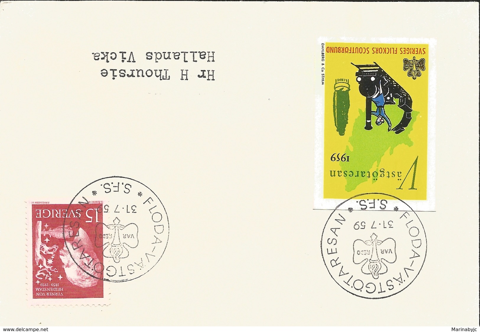 J) 1959 SWEDEN, SWEDISH GIRLS SCOUT ASSOCIATION, RARLWAY, MAP, VERNER VON HEIDENSTAM, POET, SCOUTH CANCELLATION, MULTIPL - Covers & Documents