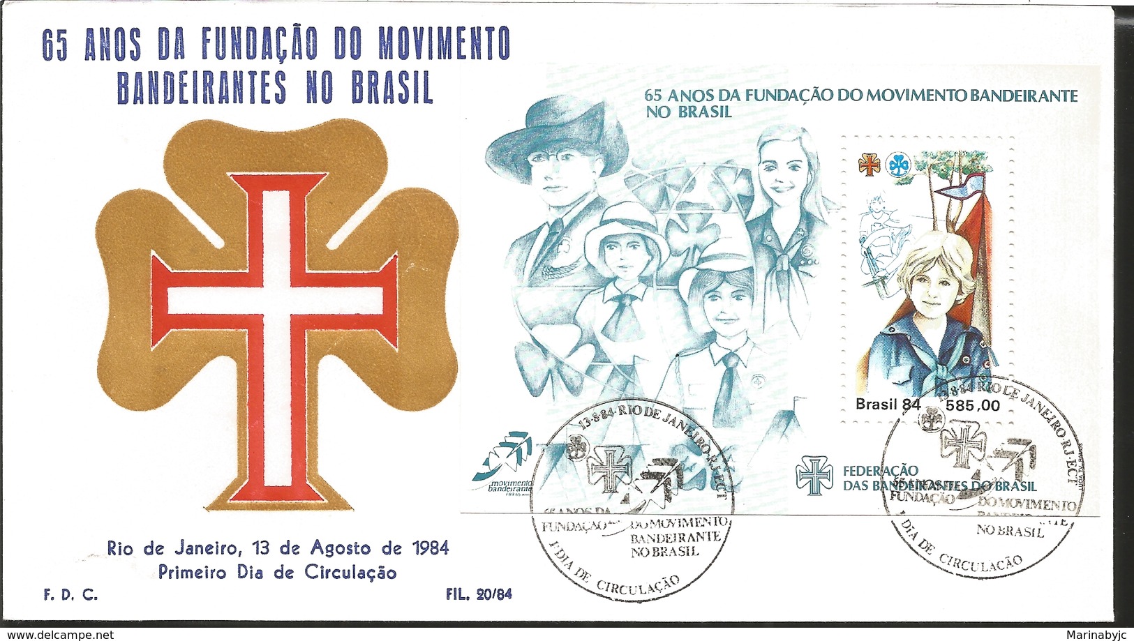 J) 1984 BRAZIL, 65 YEARS OF FUNDACAO OF THE FLAG MOVEMENT IN BRAZIL, CIRCULAR CANCELLATION, SCOUT EMBLEM, FDC - Covers & Documents