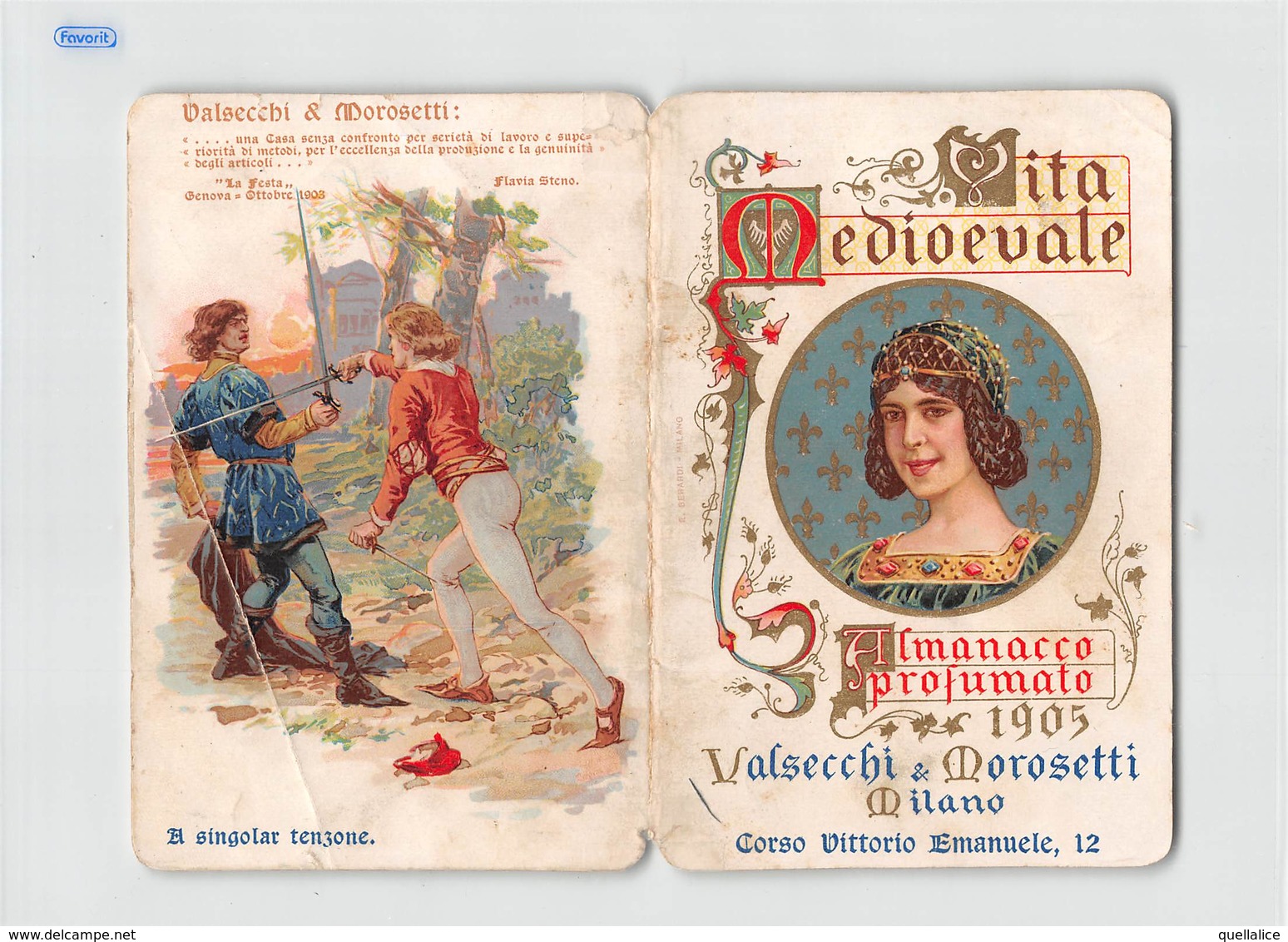 0272 "CALENDARIETTO-VITA MEDIOEVALE-ALMANACCO PROFUMATO-VALSECCHI & MOROSETTI-MILANO" ANIMATO. CALEND. ORIG - Klein Formaat: 1901-20