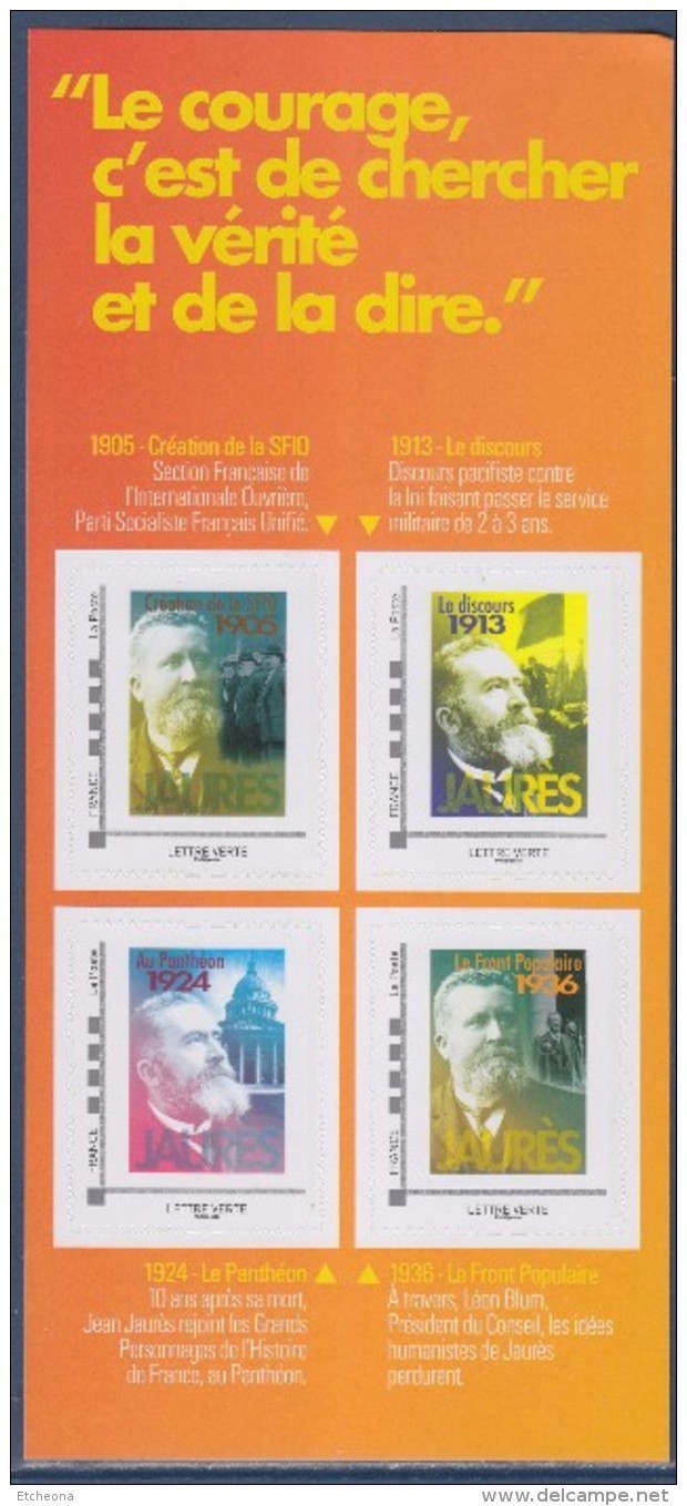 = Jean-Jaurès Collector 4 Timbres LV Cadre Gris Philaposte Création SFIO, Le Discours, Le Panthéon, Le Front Populaire - Collectors