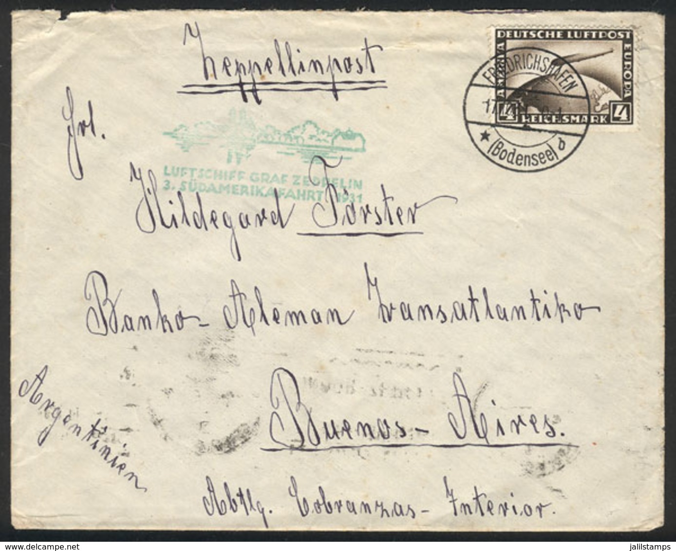 21 GERMANY: Cover Sent By ZEPPELIN From Friedrichshafen To Buenos Aires On 17/OC/19 - Sonstige & Ohne Zuordnung