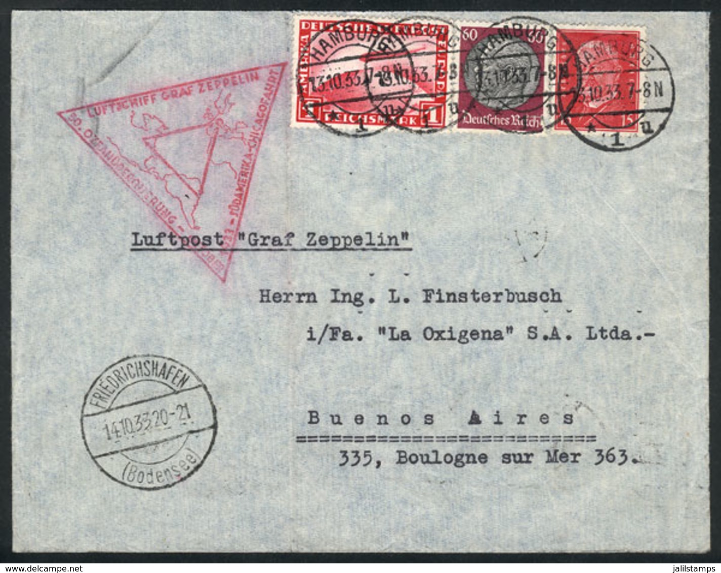 29 GERMANY: Cover Flown By Zeppelin, Sent From Hamburg To Buenos Aires On 13/OC/193 - Other & Unclassified