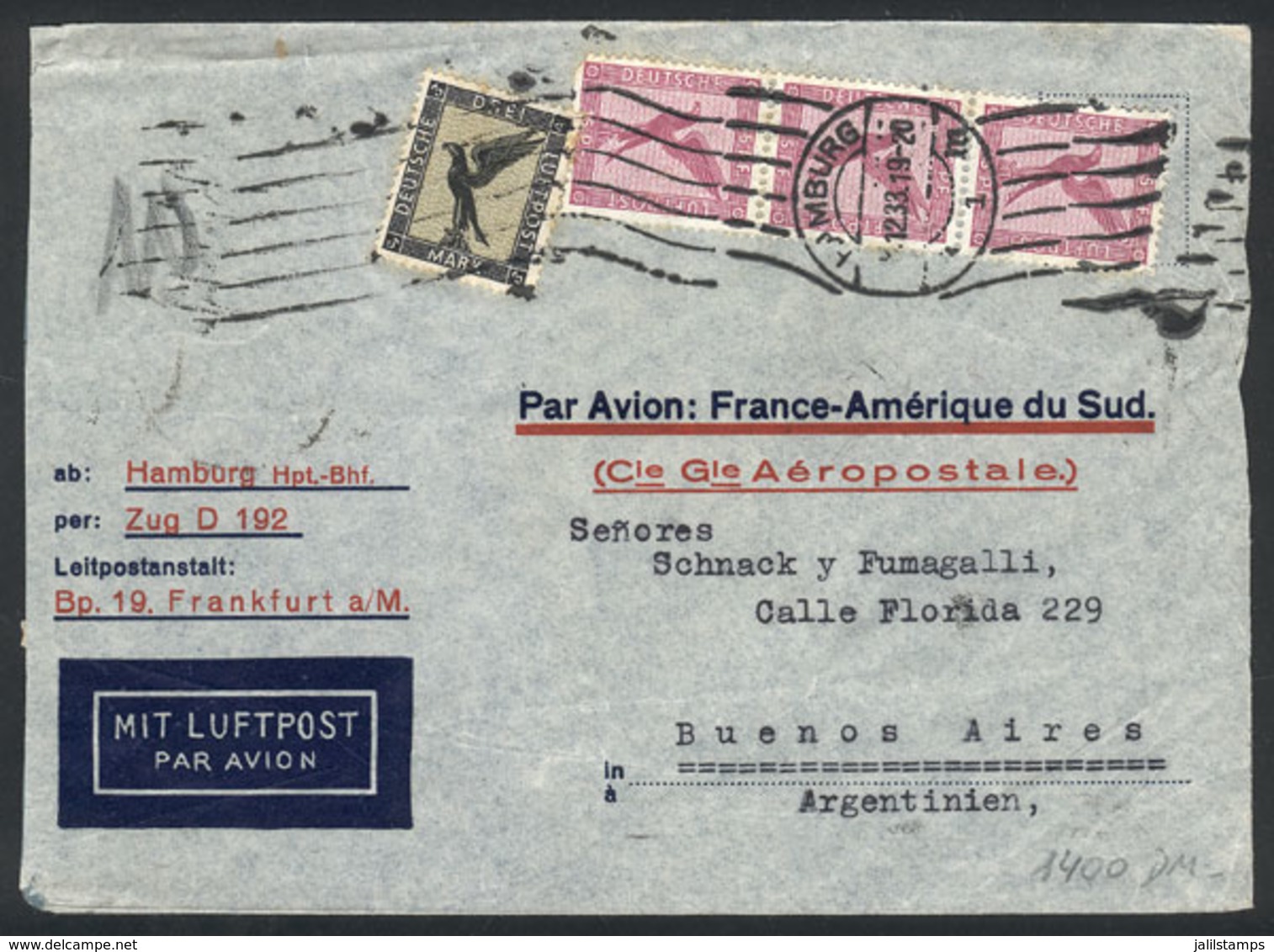 30 GERMANY: Airmail Cover Sent From Hamburg To Argentina On 7/DE/1933 By Air France - Sonstige & Ohne Zuordnung