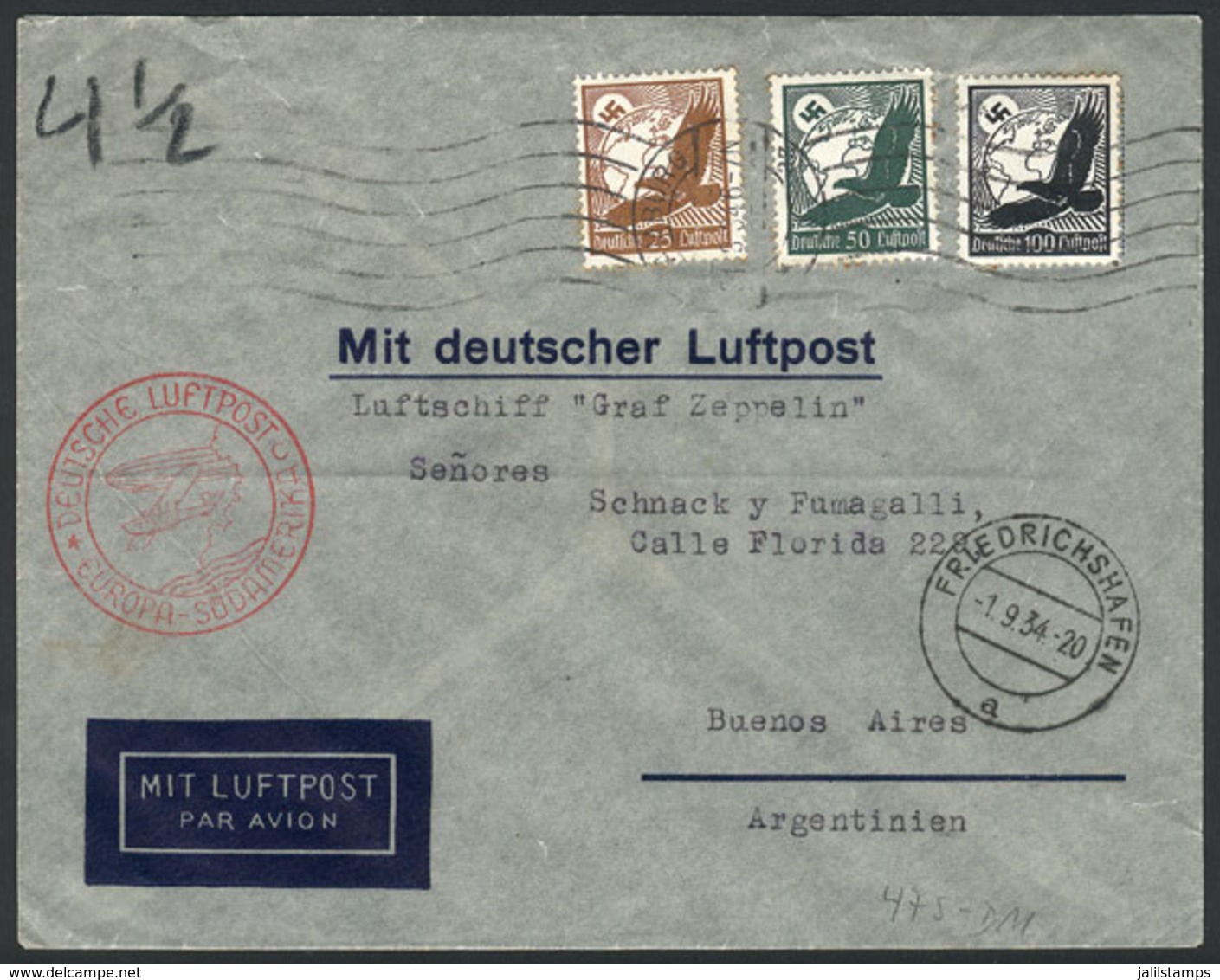 38 GERMANY: Cover Flown By ZEPPELIN, Sent From Hamburg To Buenos Aires On 31/AU/193 - Autres & Non Classés