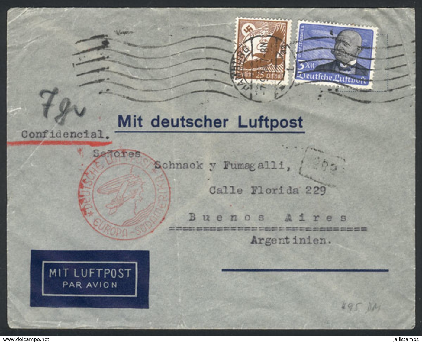 39 GERMANY: Airmail Cover Sent From Hamburg To Buenos Aires On 7/SE/1934 Franked Wi - Sonstige & Ohne Zuordnung