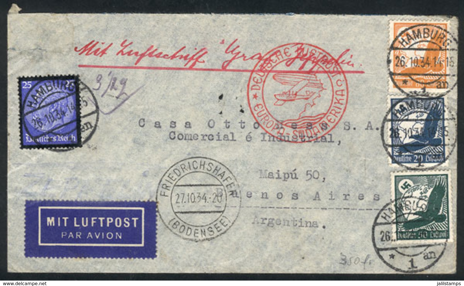 40 GERMANY: Cover Flown By Zeppelin, Sent From Hamburg To Buenos Aires On 26/OC/193 - Otros & Sin Clasificación