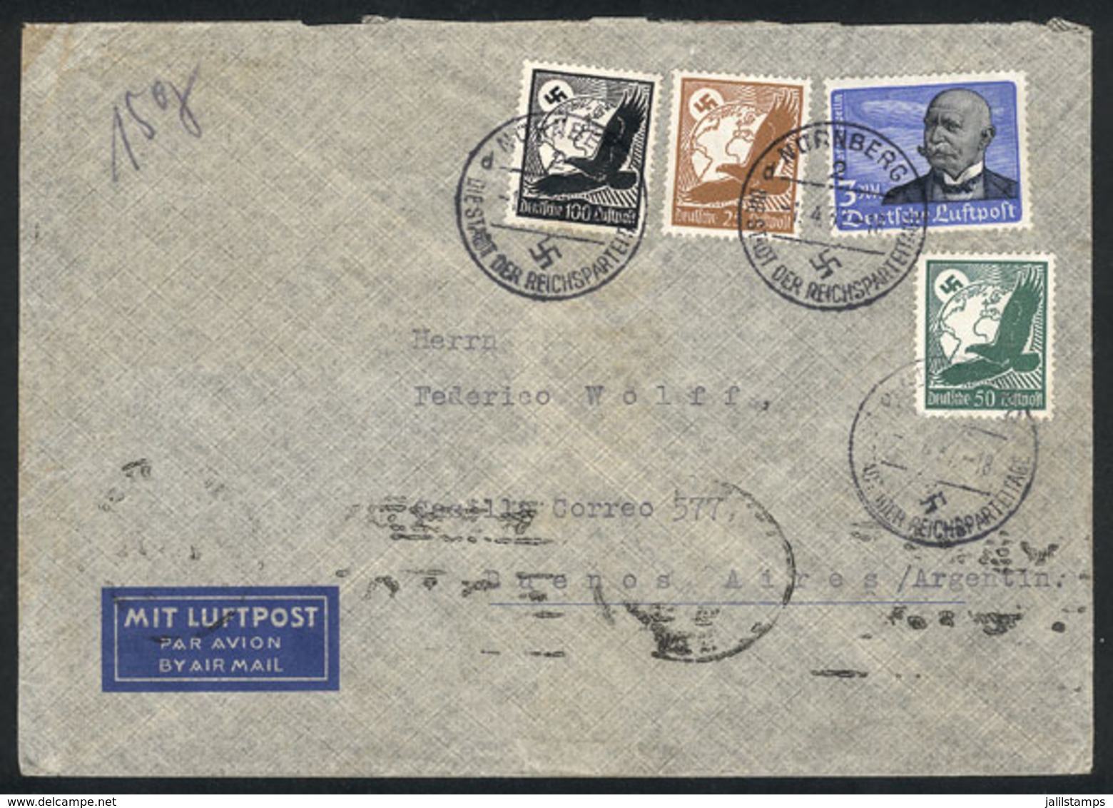50 GERMANY: Airmail Cover Sent From Nürnberg To Buenos Aires On 1/AP/1937 Franked W - Other & Unclassified