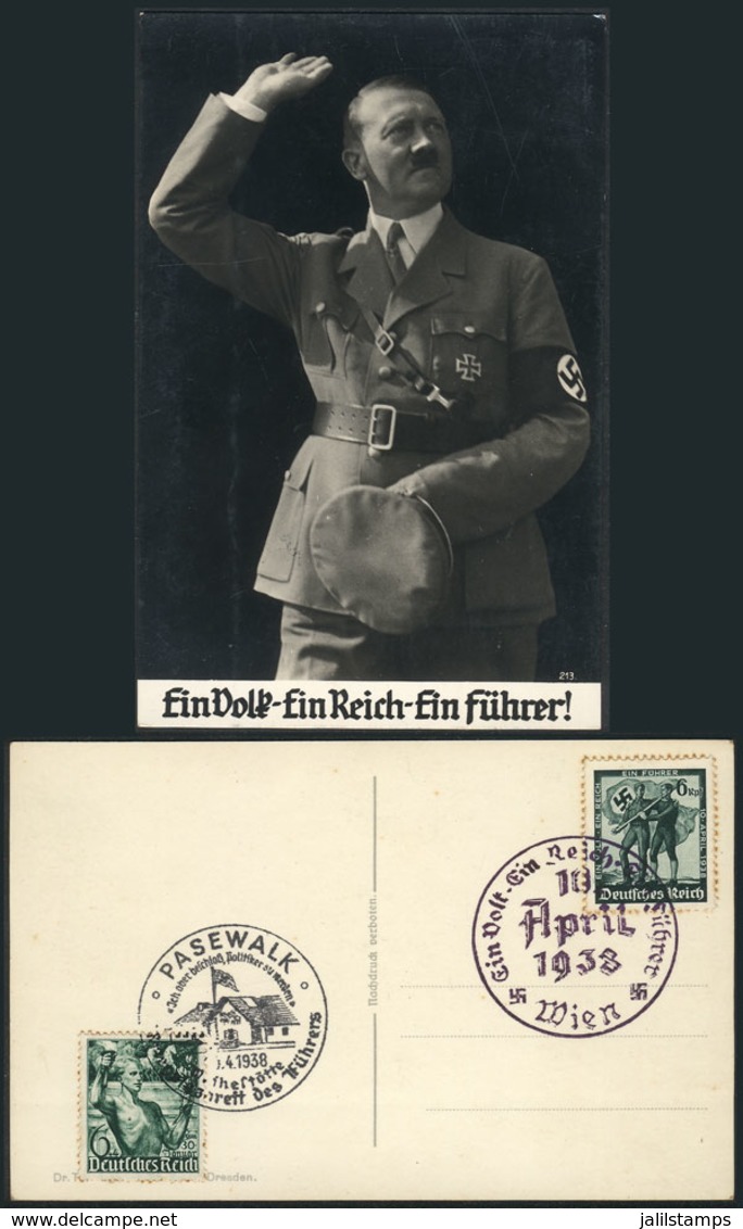 56 GERMANY: NAZI Postcard With View Of Adolf Hitler, Franked On Reverse With Specia - Sonstige & Ohne Zuordnung