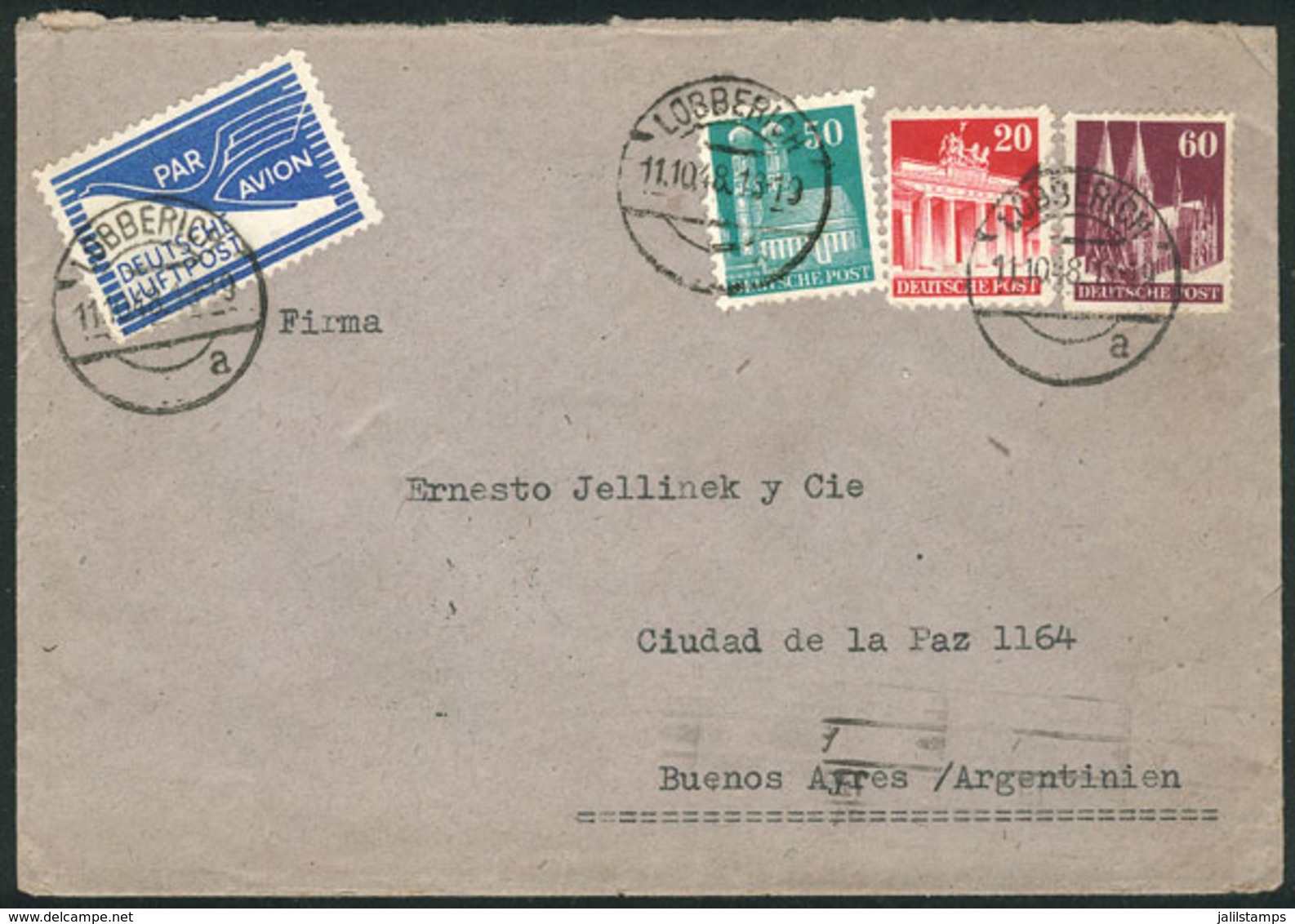 64 GERMANY: Airmail Cover Sent From Hamburg To Buenos Aires On 11/OC/1948, It Bears - Otros & Sin Clasificación
