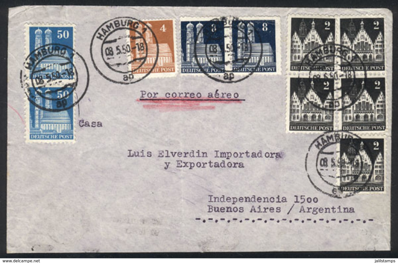 65 GERMANY: Airmail Cover Sent From Hamburg To Buenos Aires On 8/MAY/1950 With Nice - Otros & Sin Clasificación