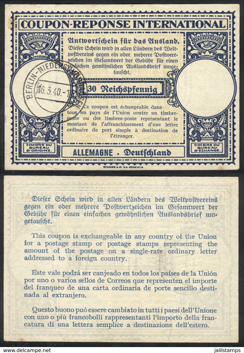 73 GERMANY: IRC International Reply Coupon With Postmark Of Berlin 16/MAR/1940, Exc - 1801-1900