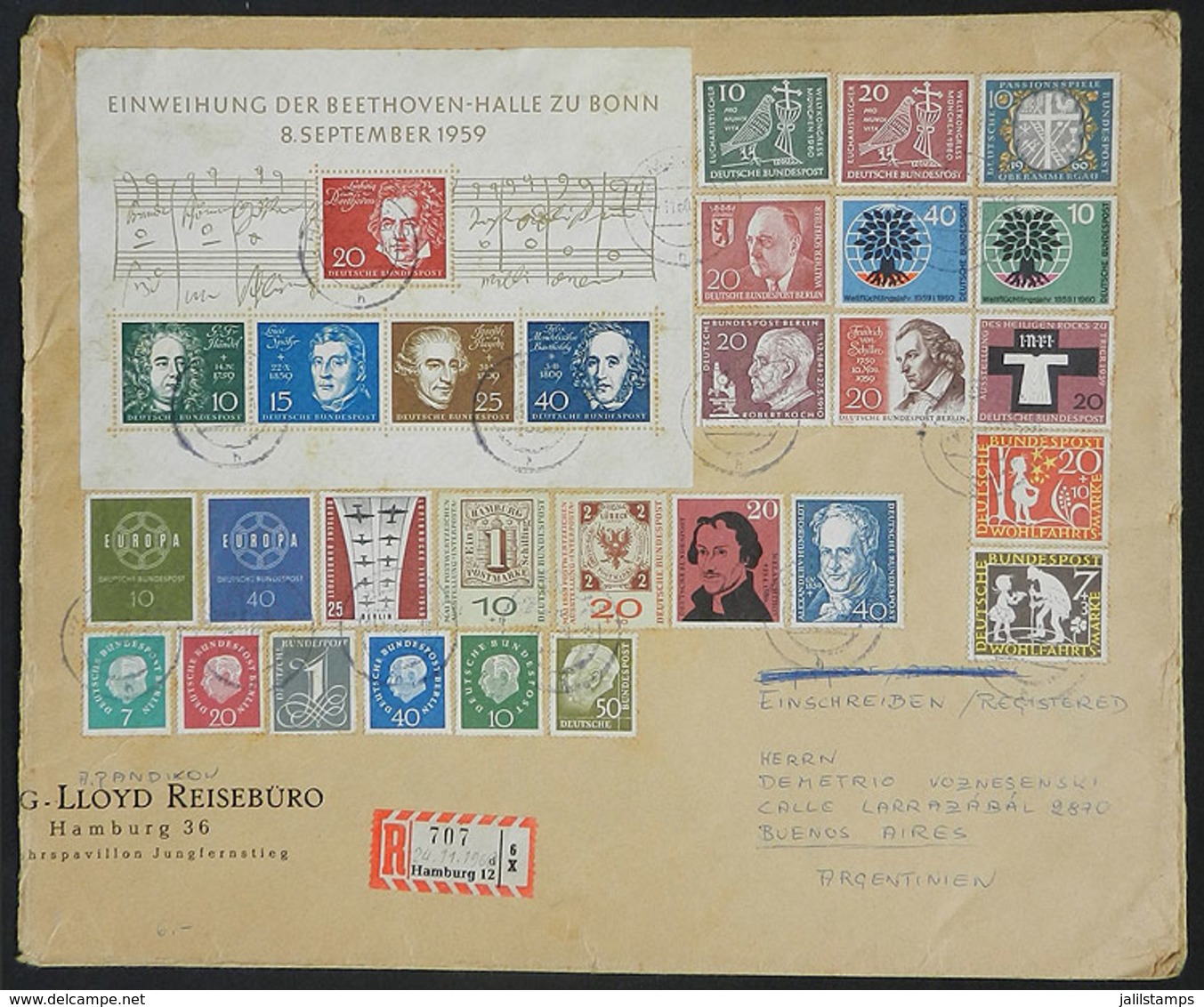 78 WEST GERMANY: Large Cover Sent To Argentina On 24/NO/1960, With Fantastic Postag - Covers & Documents