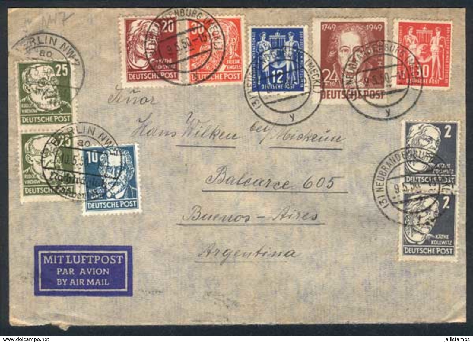 81 EAST GERMANY: Lot Of 5 Covers Sent To Argentina Between 1950 And 1951 With Nice - Other & Unclassified