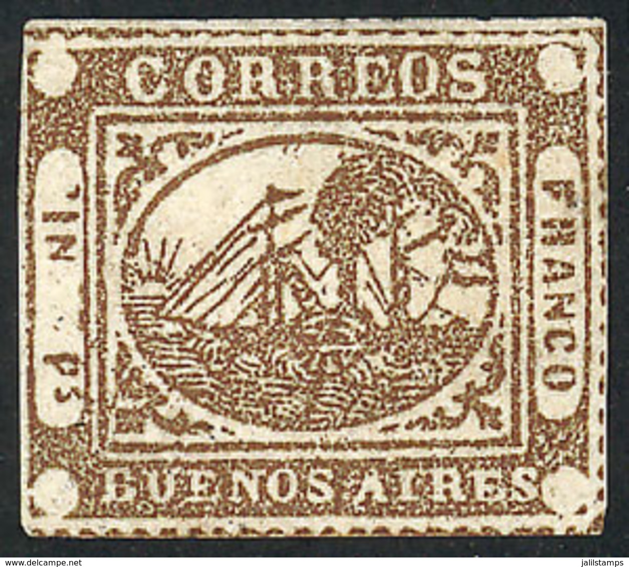 102 ARGENTINA: GJ.10, IN Ps. Dun, Mint, Oily And Very Clear Impression, Very Fresh, - Buenos Aires (1858-1864)