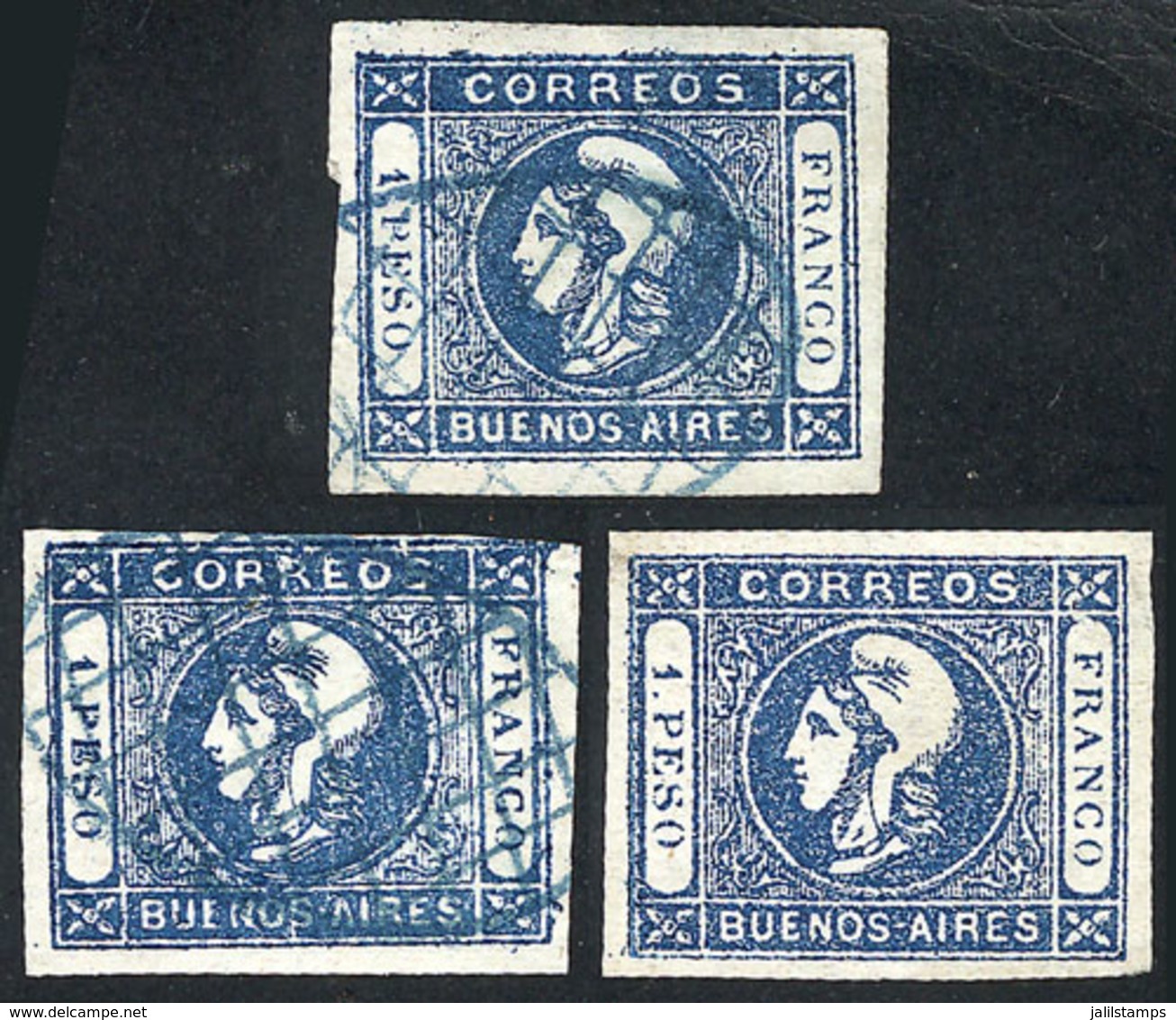 106 ARGENTINA: GJ.17, Lot Of Mint Stamp + Used Stamp Of Excellent Quality, And A Use - Buenos Aires (1858-1864)