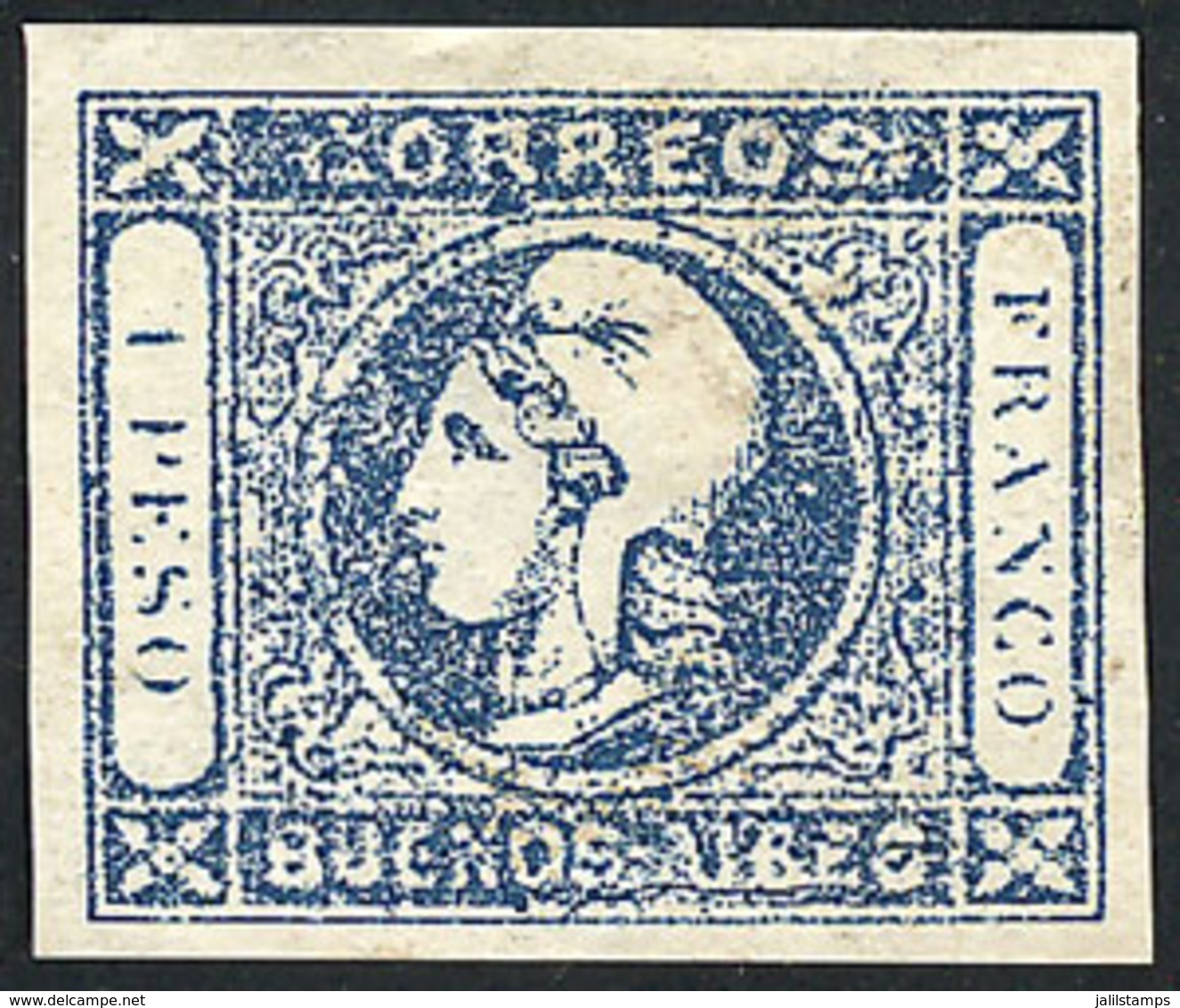 107 ARGENTINA: "GJ.17b, 1P. Blue, Worn Impression, With Variety ""1 Without Period"" - Buenos Aires (1858-1864)
