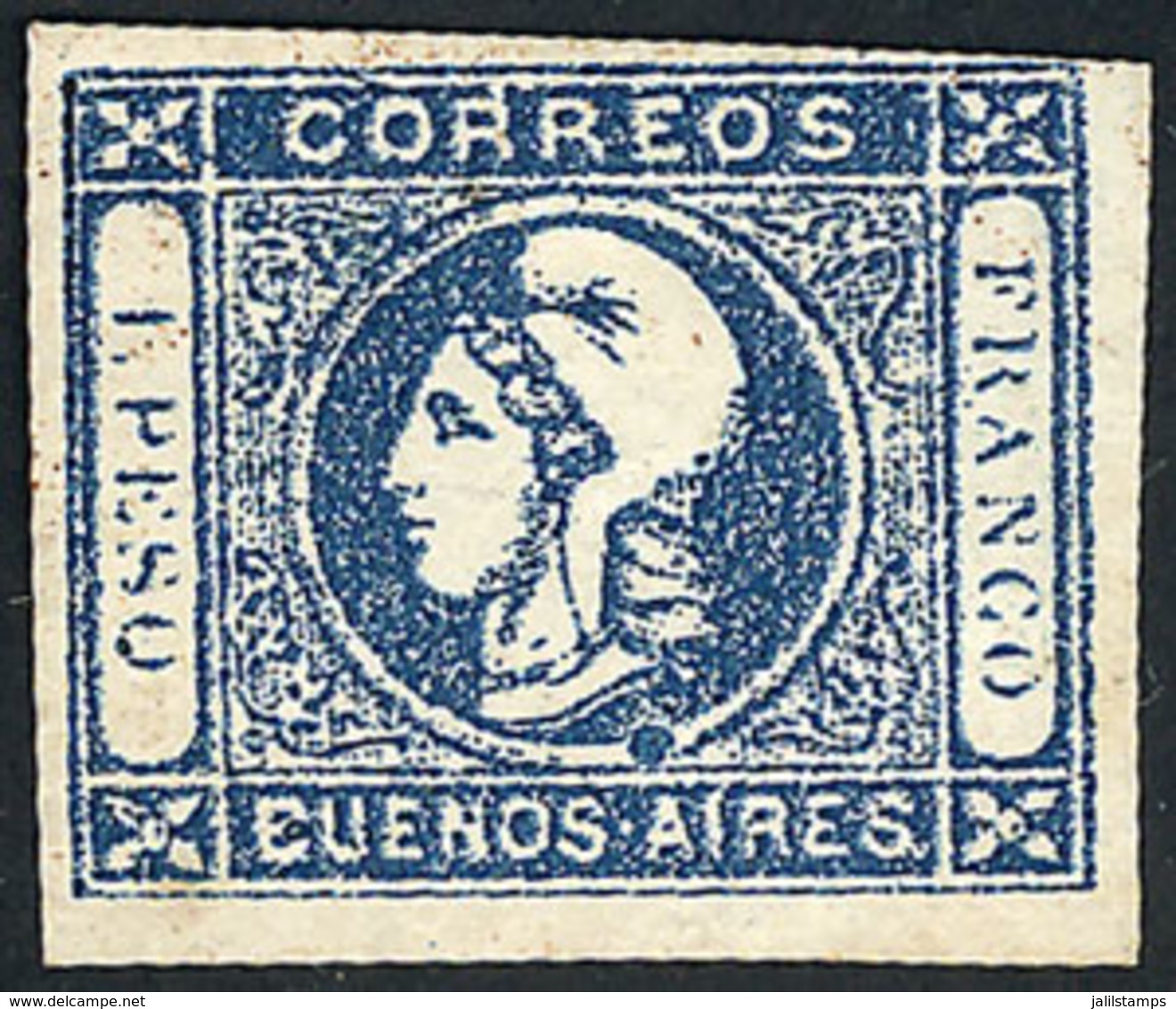109 ARGENTINA: GJ.17, 1P. Dark Blue, Worn Impression, With Varieties: First R Of COR - Buenos Aires (1858-1864)