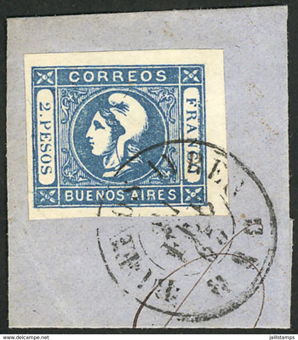 115 ARGENTINA: GJ.20, 2P. Blue, Clear Impression, Fantastic Example Of Very Ample Ma - Buenos Aires (1858-1864)