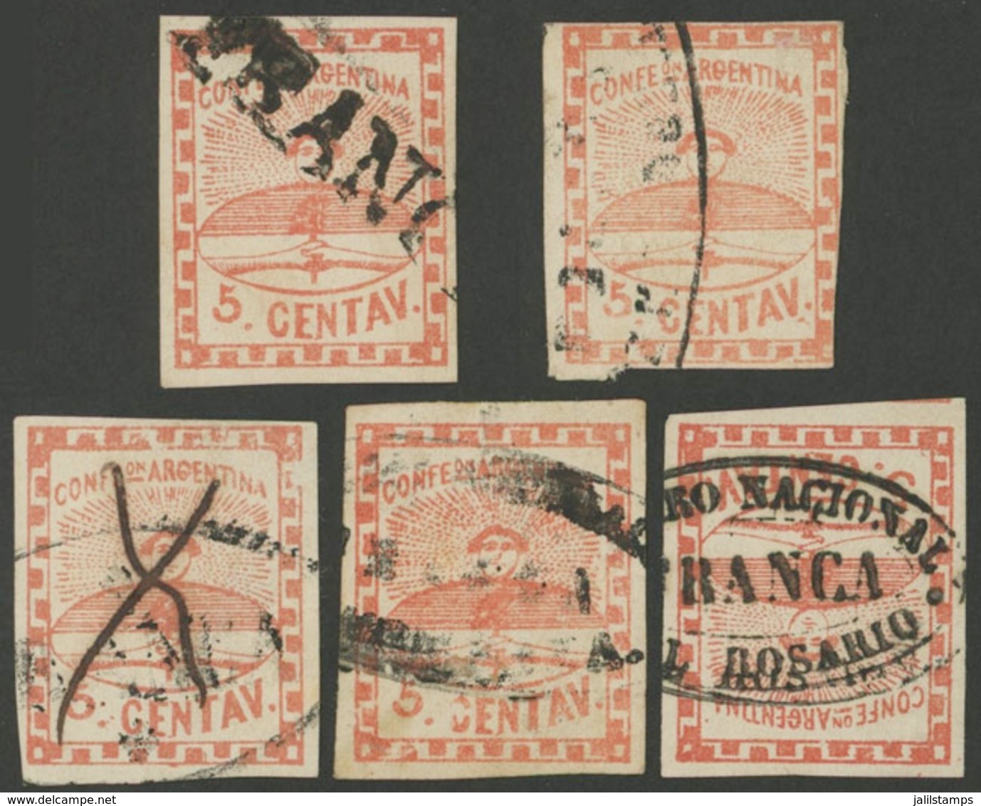 129 ARGENTINA: GJ.1, 5 Used Examples, All With Genuine And Different Cancels, Fine T - Otros & Sin Clasificación