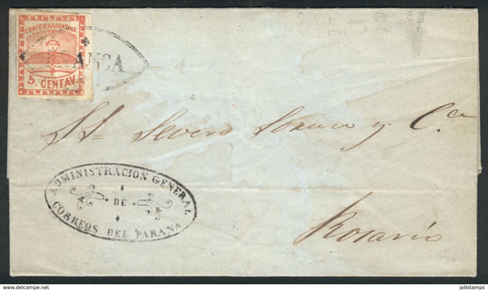 131 ARGENTINA: "GJ.1, Franking An Entire Letter Dated 11/AU/1858, Sent To Rosario, W - Other & Unclassified