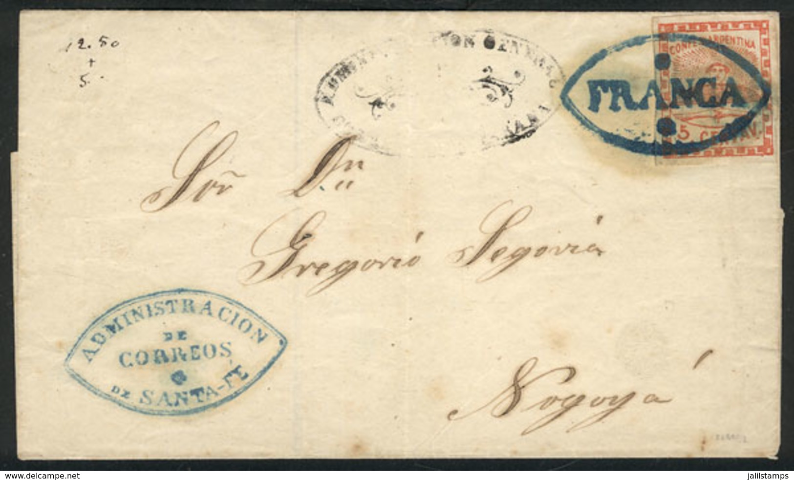 133 ARGENTINA: "Folded Cover Franked With GJ.1e (with Variety ""two Periods After CE - Otros & Sin Clasificación