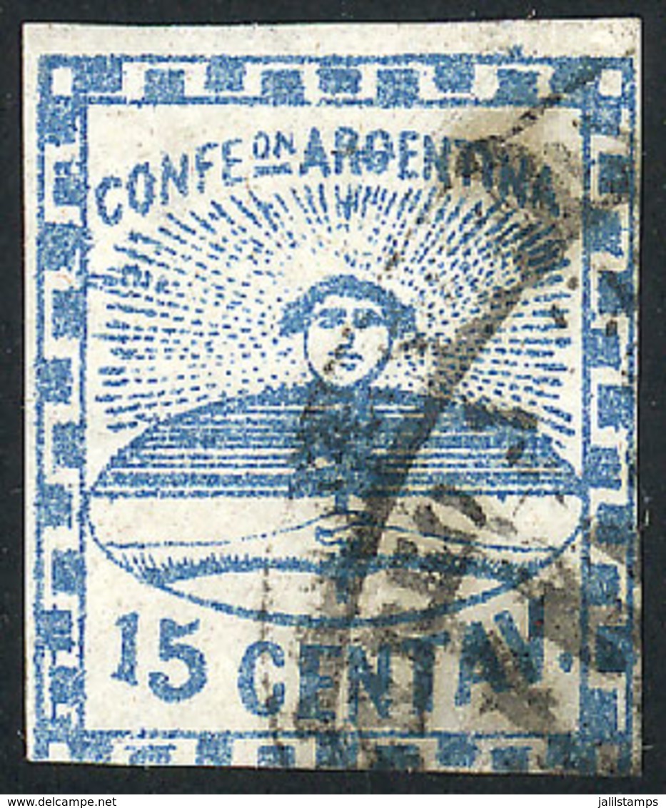 135 ARGENTINA: GJ.3, 15c. Blue, Used In Rosario, Very Rare (in Used), Signed By Albe - Otros & Sin Clasificación