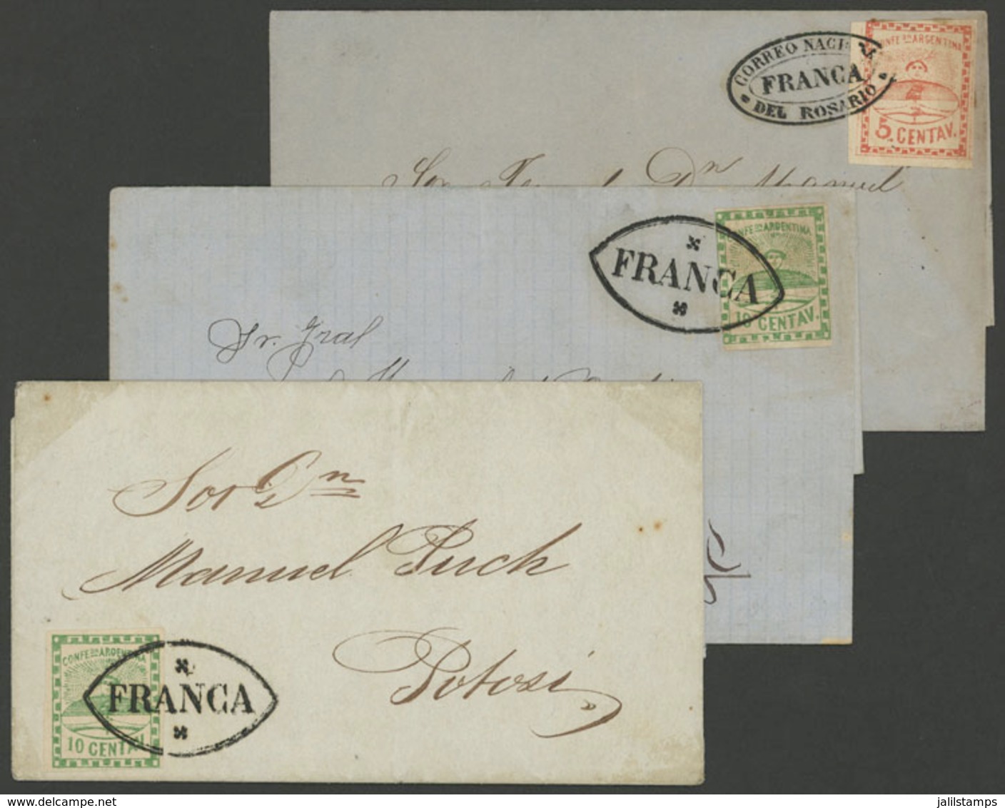 138 ARGENTINA: 3 Letters With Genuine Stamps But FORGED Cancels, Excellent Quality, - Other & Unclassified