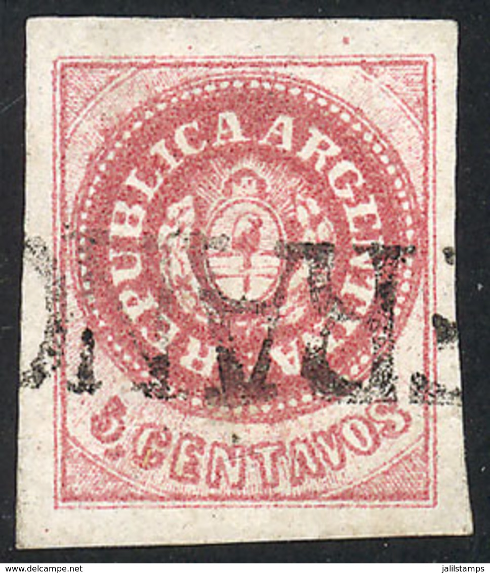 145 ARGENTINA: GJ.12, 5c. Semi-worn Plate, With Huge Margins And FRANCA Cancel Of Ri - Nuevos