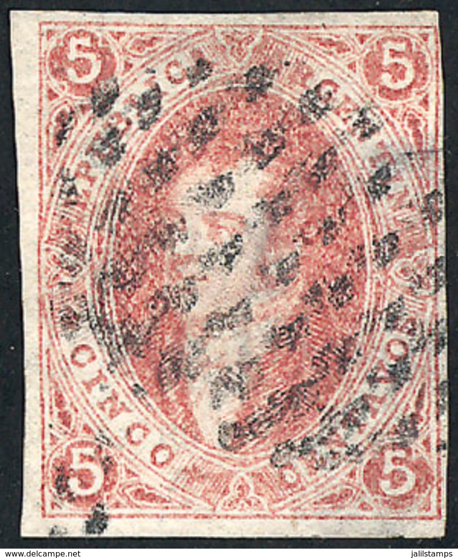 150 ARGENTINA: GJ.16,  5c. Rose-red Of 1st Printing Imperforate, With 9x9 Dotted Can - Otros & Sin Clasificación