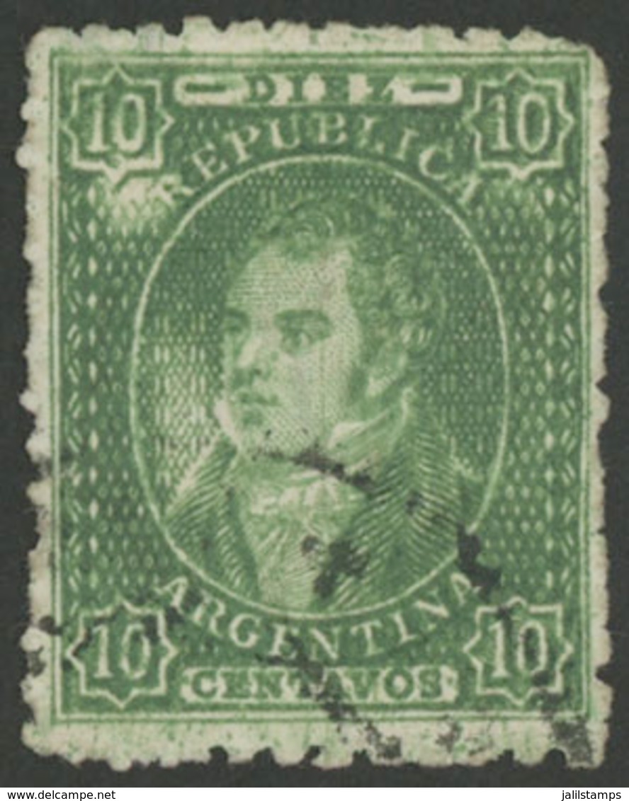 168 ARGENTINA: GJ.23, 10c. Semi-clear Impression, Fantastic Example With White Spots - Other & Unclassified