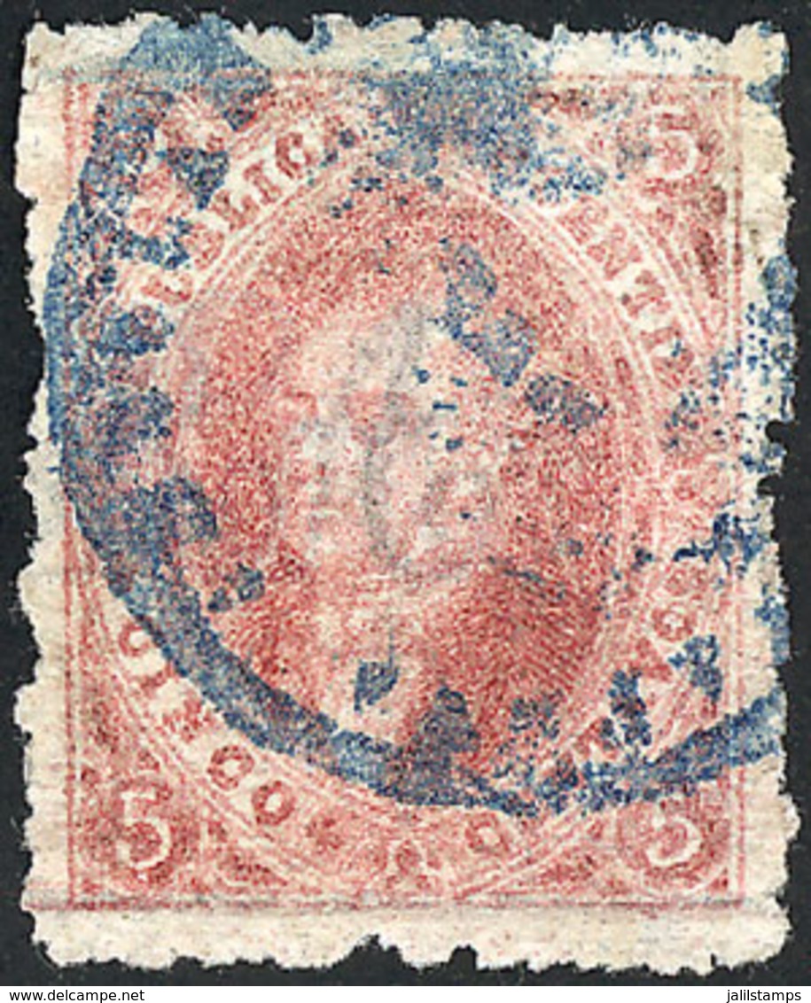 176 ARGENTINA: "GJ.25f, THIN PAPER Variety, With Nice Blue Railway PO Cancel ""Estaf - Other & Unclassified