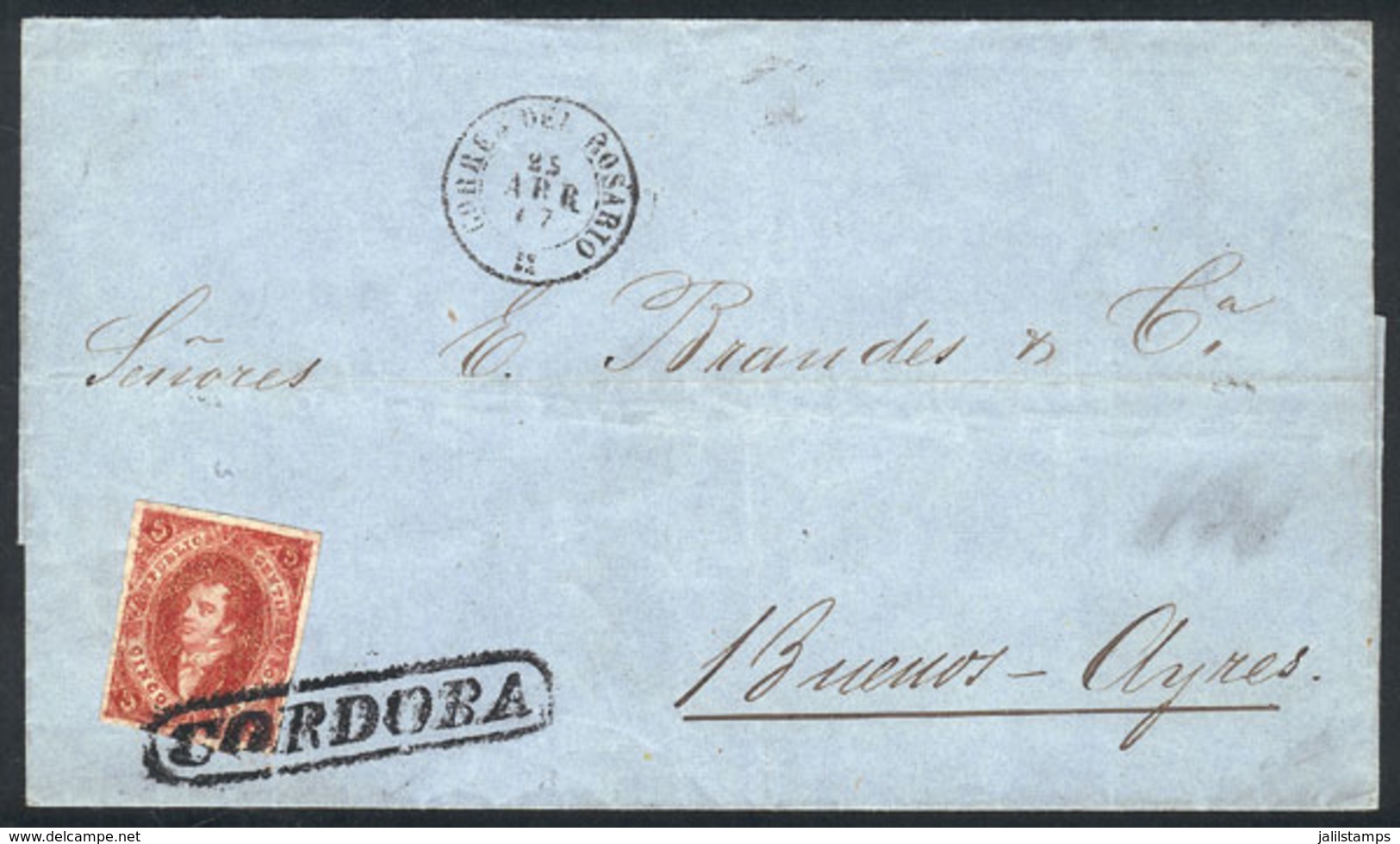 186 ARGENTINA: Folded Cover Dated 19/AP/1867, Sent To Buenos Aires And Franked With - Otros & Sin Clasificación