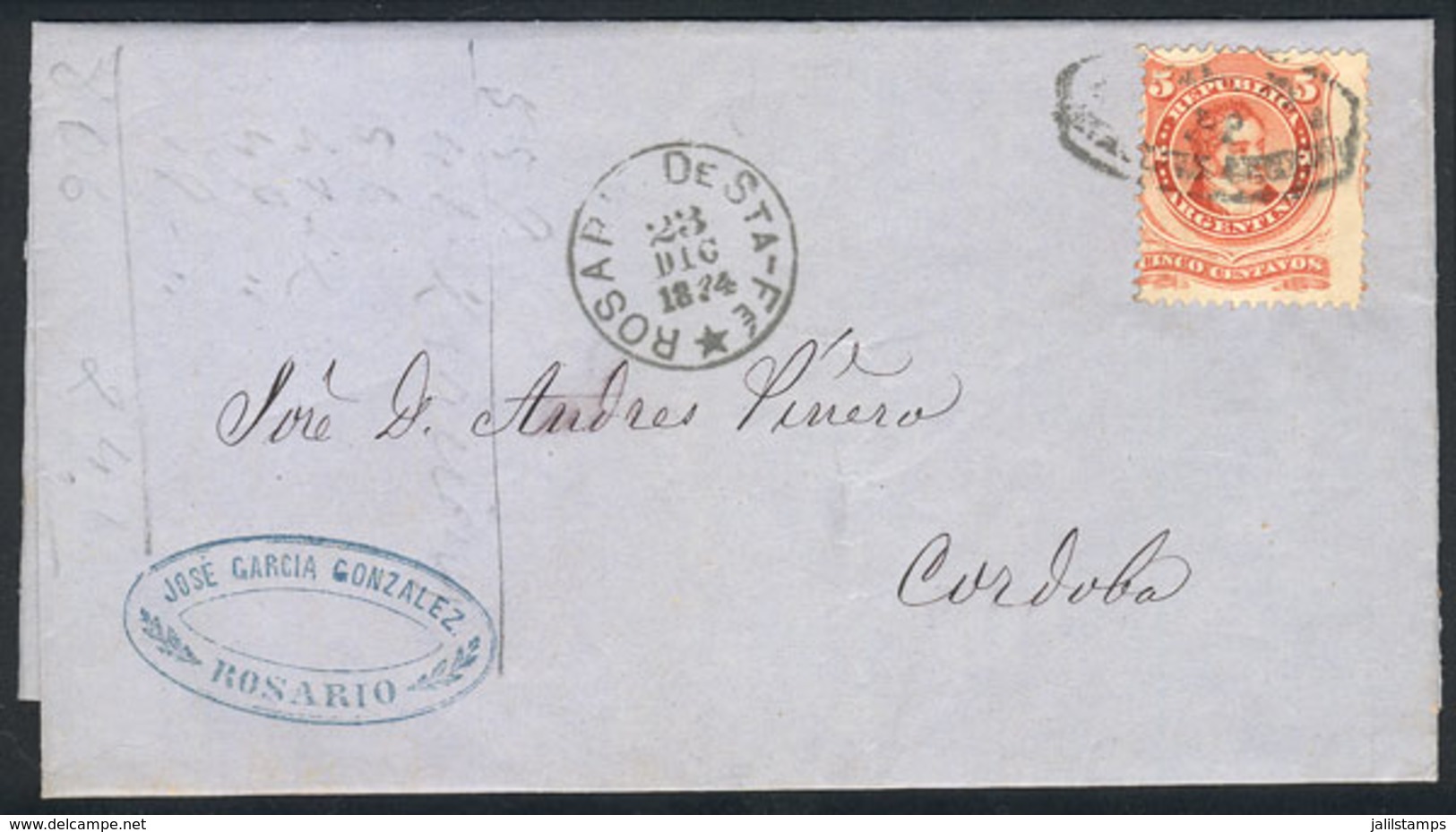 197 ARGENTINA: GJ.38, On Entire Letter Sent From Rosario To Córdoba On 23/DE/1874, E - Autres & Non Classés