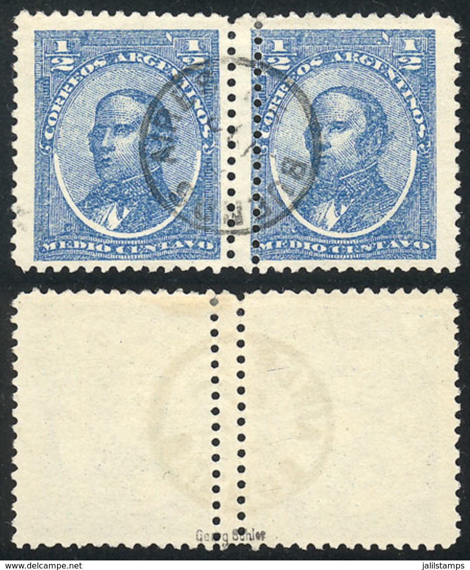 202 ARGENTINA: GJ.80, 1888 ½c. Urquiza, Pair With Variety: DOUBLE VERTICAL PERFORATI - Other & Unclassified