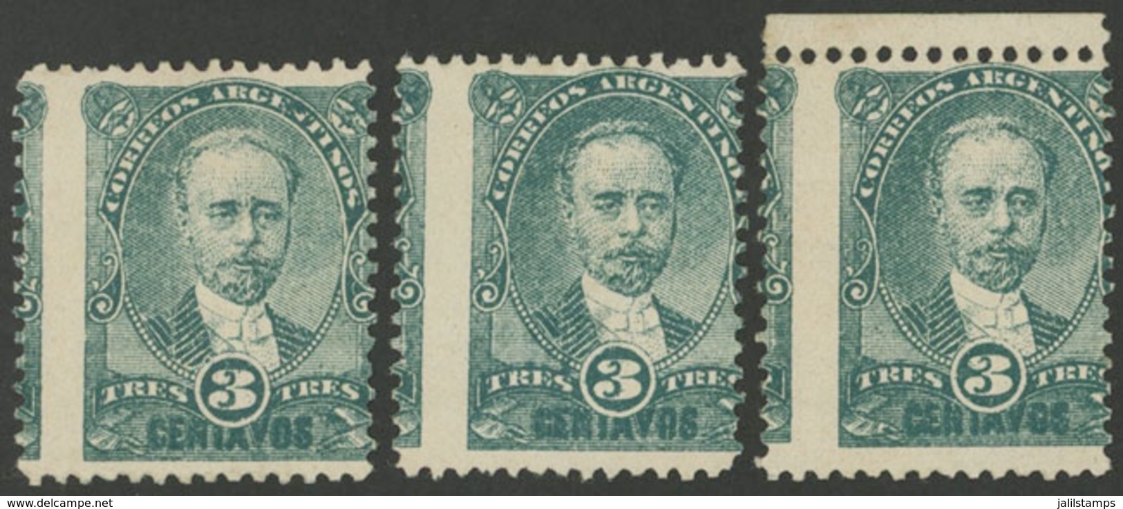 203 ARGENTINA: GJ.83, 3 Examples With Shifted Perforation, VF Quality! - Other & Unclassified