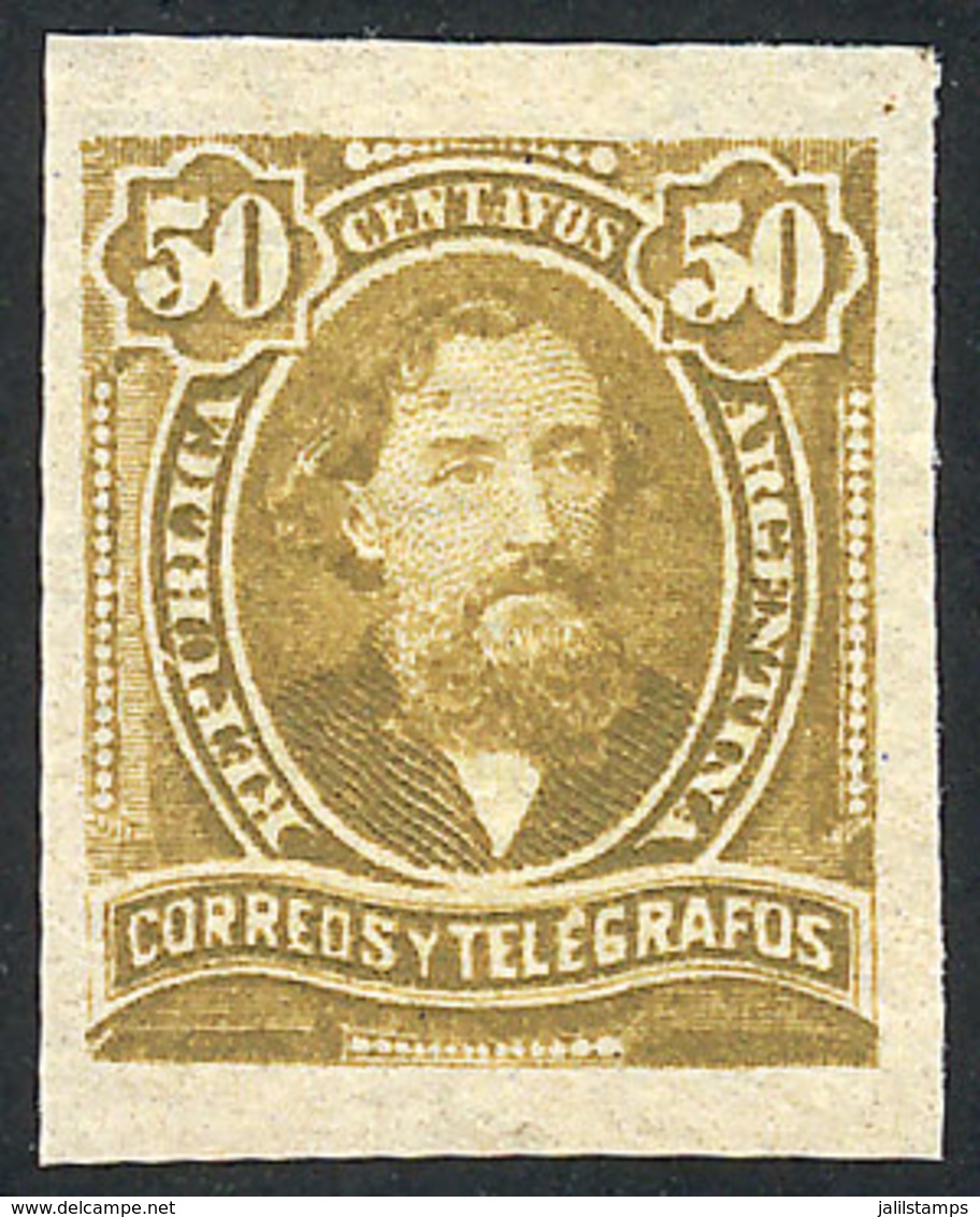 209 ARGENTINA: GJ.113, 1889 50c. Mitre, PROOF Printed On Thin Paper, Lemon Yellow, U - Autres & Non Classés